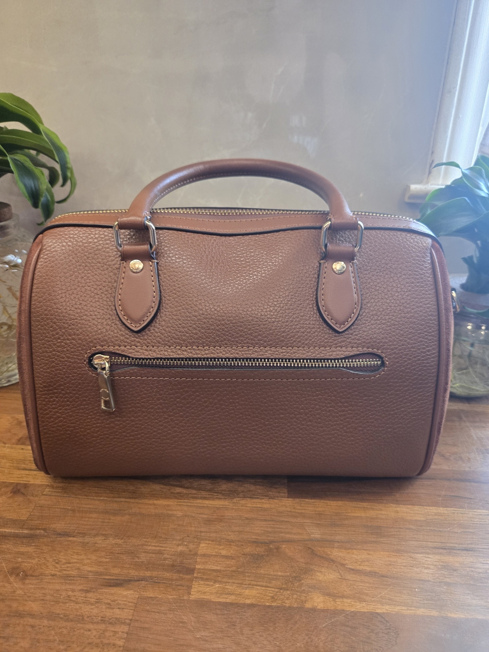 Coach Rowan Satchel Medium Leather & Suede Redwood Brown Bonus Charm Included - Picture 3 of 14